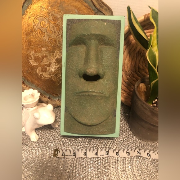 Art Primitive Stone Face Tissue Box Holder Tiki Island Face Novelty